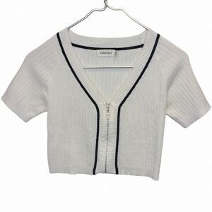 Tidal Nest Preppy White Cropped Sweater Zip Top M